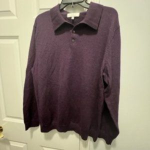 TURNBURY large purple Long Sleeve Polo Sweater extra fine Merino Wool